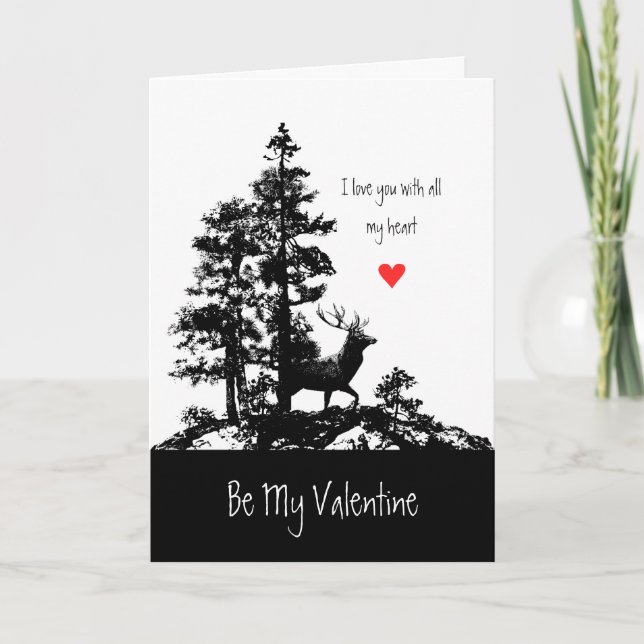 Anpassningsbar Valentine Kärlek Heart Vintage Stag Helgkort (Framsida)