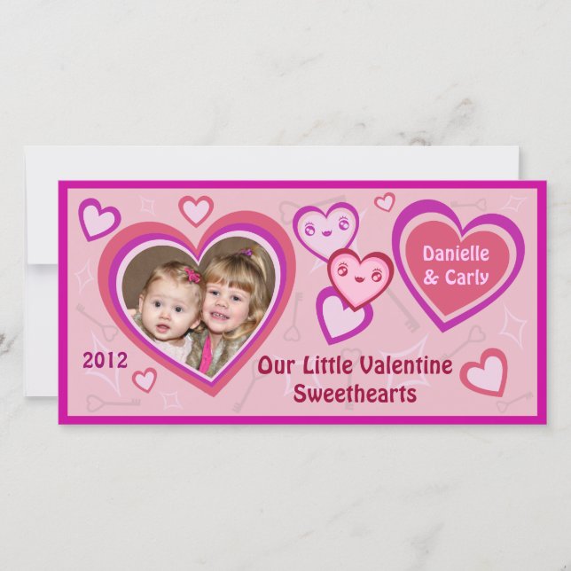 Anpassningsbar Valentine Kawaii Hearts Photo Card Julkort (Framsida)