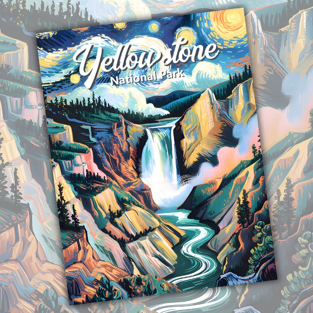 Anpassningsbar Van Gogh Yellowstone Lower Falls Co Vykort (Van Gogh Yellowstone Lower Falls Colorful Postcard)