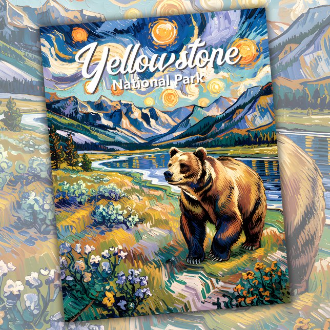 Anpassningsbar Van Gogh Yellowstone nationalparksb Vykort (Van Gogh Yellowstone National Park Bear Postcard)