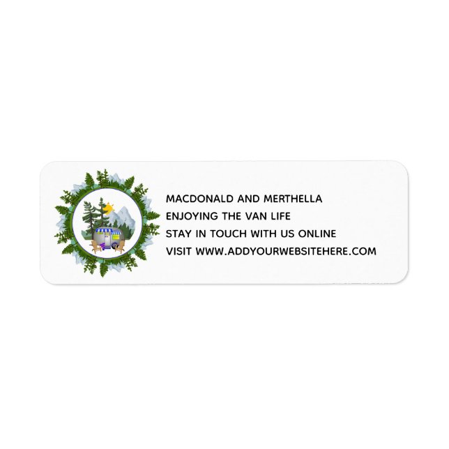 Anpassningsbar Van Life Travels Camping Contact Ad Returadress Etikett (Framsidan)
