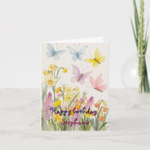 Anpassningsbar Vår blommor och fjäril Birthday