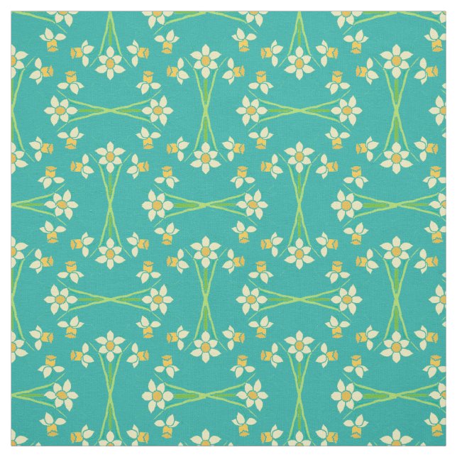 Anpassningsbar Vår Daffodils på Teal Mönster Fabri Tyg (Provkarta)
