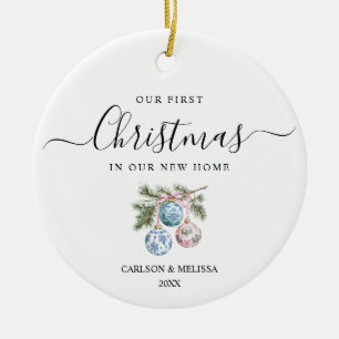 Anpassningsbar vår första jul Chinoiserie Bauble Julgransprydnad Keramik