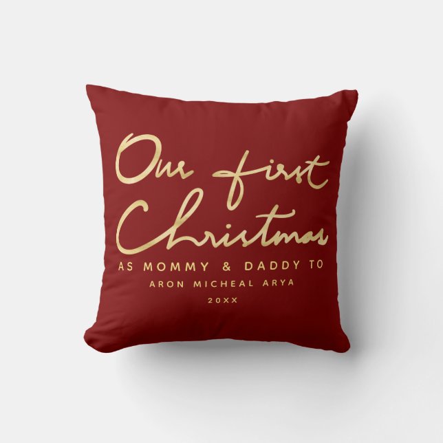 Anpassningsbar vår första jul som mammor och pappa kudde (Framsida)
