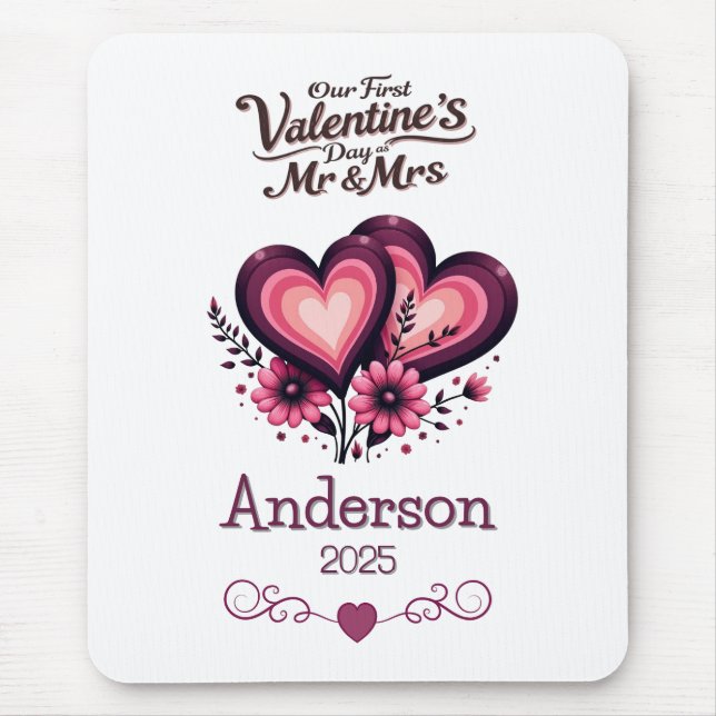 Anpassningsbar Vår första Valentines day, herr & f Musmatta (Framsidan)
