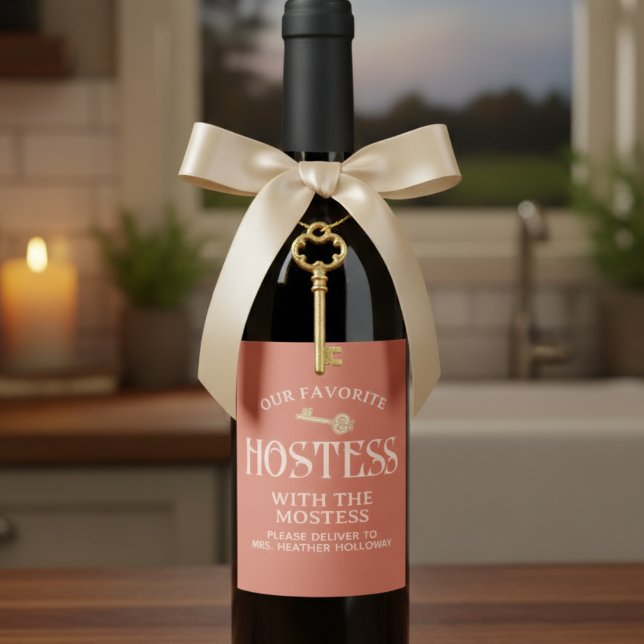 Anpassningsbar Värdinna med Mastess Script Gift Vinflaska Etikett (Looking for the perfect gift for hostess in your life? )