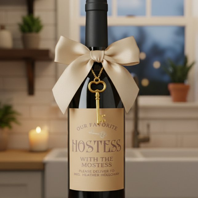 Anpassningsbar Värdinna med Mastess Script Gift Vinflaska Etikett (Looking for the perfect gift for hostess in your life? )
