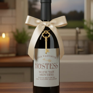 Anpassningsbar Värdinna med Mastess Script Gift Vinflaska Etikett