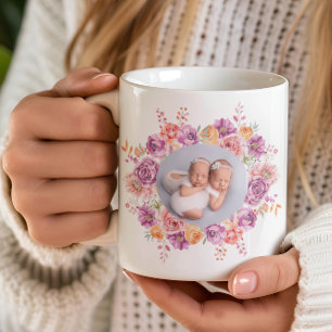 anpassningsbar, vattenfärg, blommigt ram kaffemugg