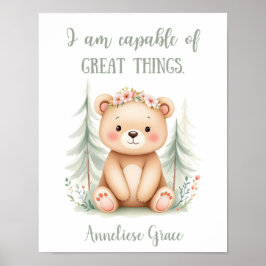 Anpassningsbar Vattenfärg Feminine Bear Woodland N Poster