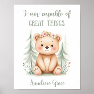 Anpassningsbar Vattenfärg Feminine Bear Woodland N Poster