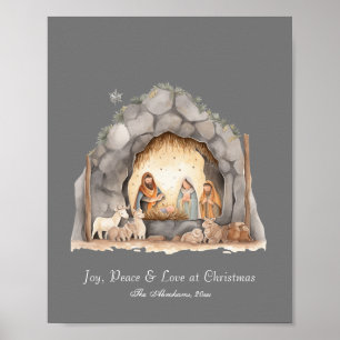 Anpassningsbar Vattenfärg Vintage jul Nativitetsce Poster