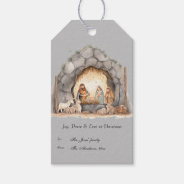 Anpassningsbar Vattenfärg Vintage jul Nativitetsce Presentetikett