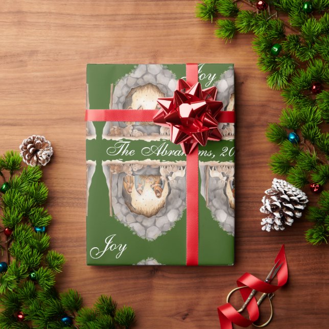 Anpassningsbar Vattenfärg Vintage jul Nativitetsce Presentpapper (Julgåva)
