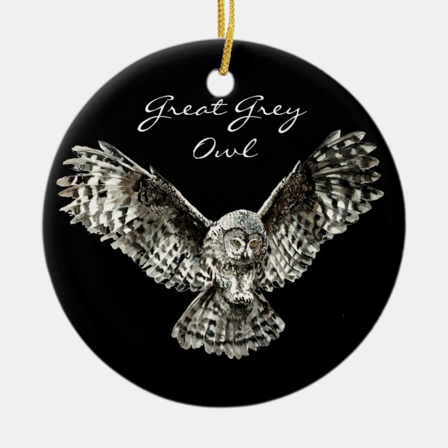 Anpassningsbar Vattenfärgad Underbar Grått Uggla B Julgransprydnad Keramik (Framsidan)