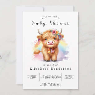 Anpassningsbar Vattenfärgning Boho Cow Baby Shower Inbjudningar