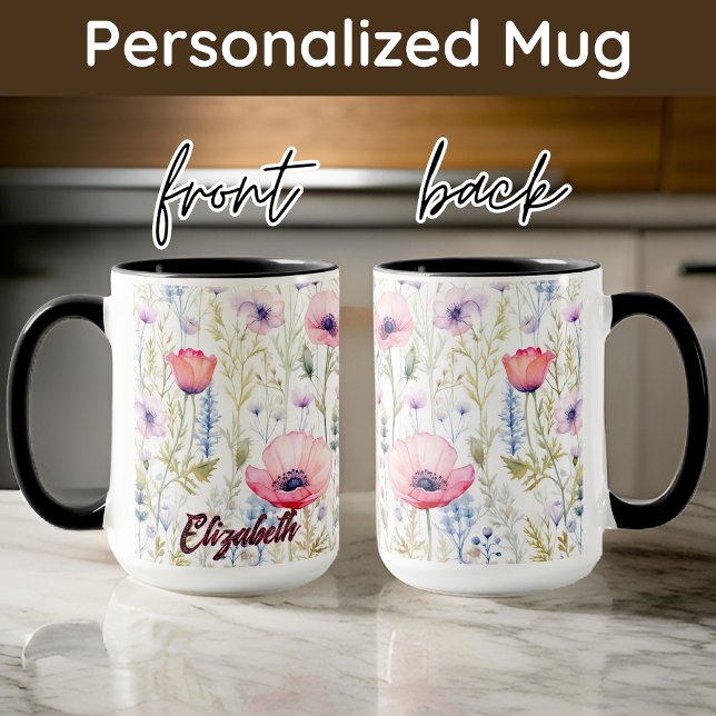 Anpassningsbar Vattenfärgsblommor mugg, Mors dag Mugg (Birthday gift for her, birthday mug for mom, watercolor floral gift for women, custom mug for her)