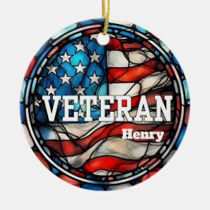 Anpassningsbar Veteran Faux Stached Glass American Julgransprydnad Keramik