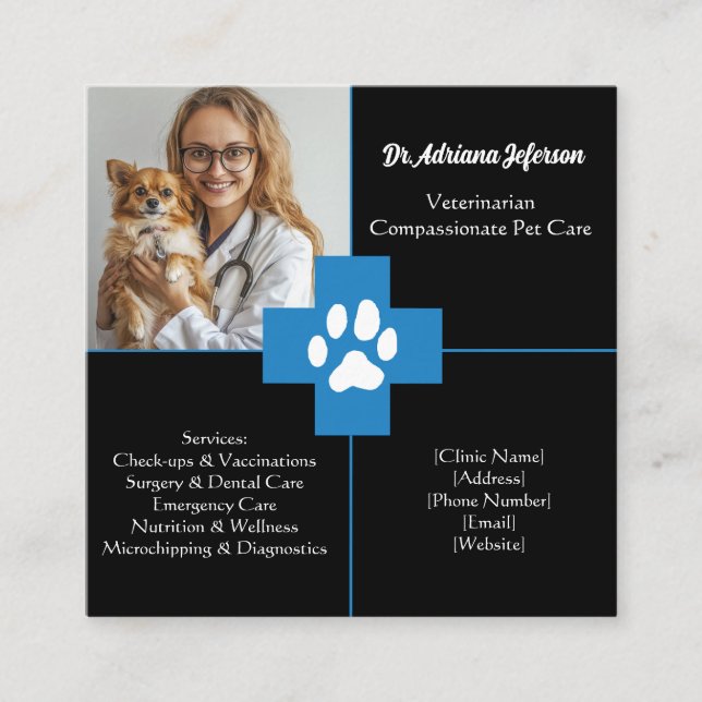 Anpassningsbar Veterinär Affärskort med foto Fyrkantigt Visitkort (Framsida)