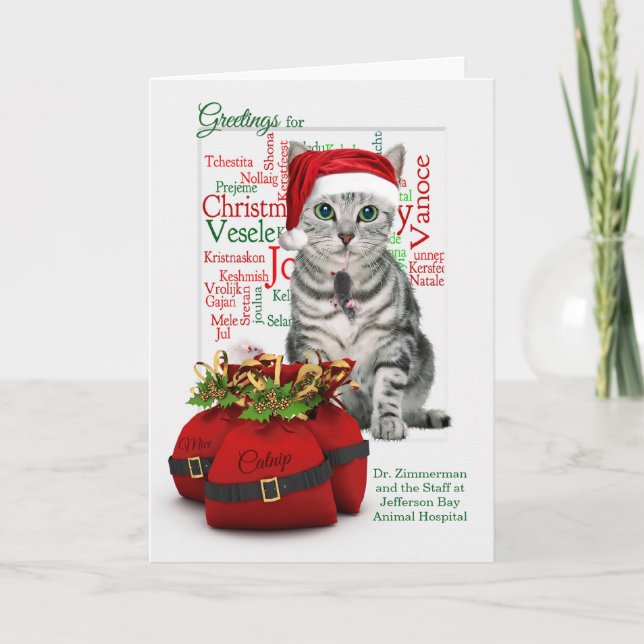 Anpassningsbar Veterinär jul Tabby katt Helgkort (Framsida)