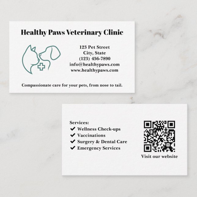 Anpassningsbar Veterinärt kliniskt Affärskort med  Visitkort (Fram/baksida)