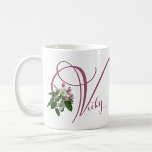 Anpassningsbar Vicky namnmonogram rosa blomster ch Kaffemugg