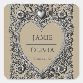 Anpassningsbar Victorian Rulla Ram - bröllop Fyrkantigt Klistermärke