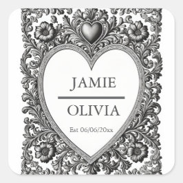 Anpassningsbar Victorian Rulla Ram - bröllop Fyrkantigt Klistermärke