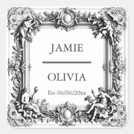 Anpassningsbar Victorian Rulla Ram Napkin - bröllo Fyrkantigt Klistermärke