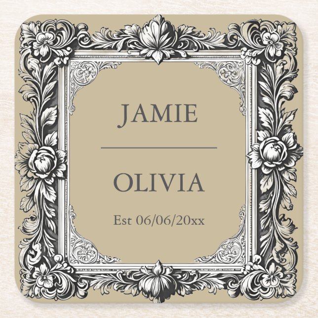 Anpassningsbar Victorian Rulla Ram Napkin - mocha  Underlägg Papper Kvadrat (Framsidan)