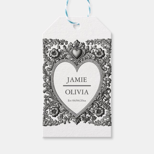 Anpassningsbar Viktoriskt hjärta Rulla Ram - bröll Presentetikett (Framsidan)