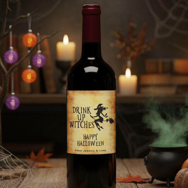 Anpassningsbar Vin etikett Drick upp Witches Hallo (Skapare uppladdad)