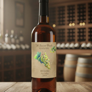 Anpassningsbar Vineyard Vintage Vin Grapes White Vinflaska Etikett