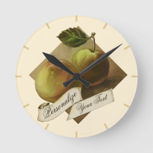 Anpassningsbar Vintage Apples Retro Fruit Old scho Rund Klocka