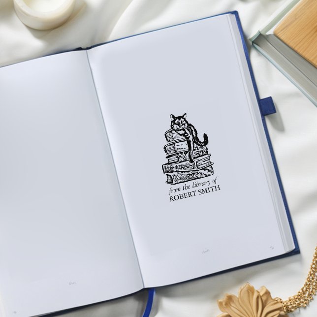Anpassningsbar Vintage Bibliotek Cat Stämpel (Skapare uppladdad)