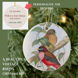 Anpassningsbar Vintage Bird Illustration + Text ju Julgransprydnad Keramik