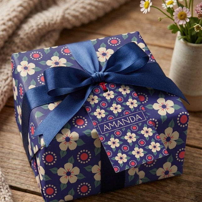 Anpassningsbar vintage blomsterpresentetikett med  presentetikett (Skapare uppladdad)