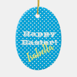 Anpassningsbar Vintage Blue Polka Dot Glad påsk Julgransprydnad Keramik
