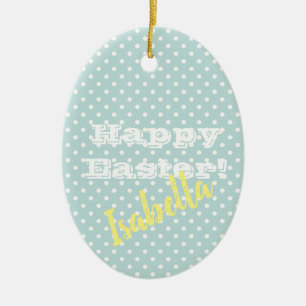 Anpassningsbar Vintage Blue Polka Dot Glad påsk Julgransprydnad Keramik