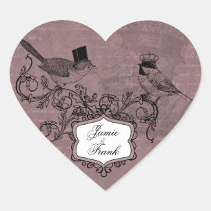Anpassningsbar Vintage bröllop Love birds Heart St Hjärtformat Klistermärke