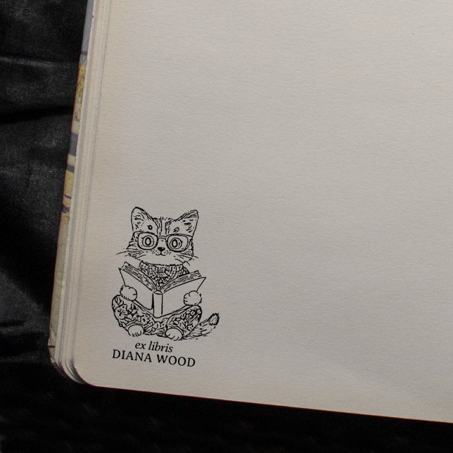 Anpassningsbar Vintage Cat Ex Libris Stämpel (Skapare uppladdad)