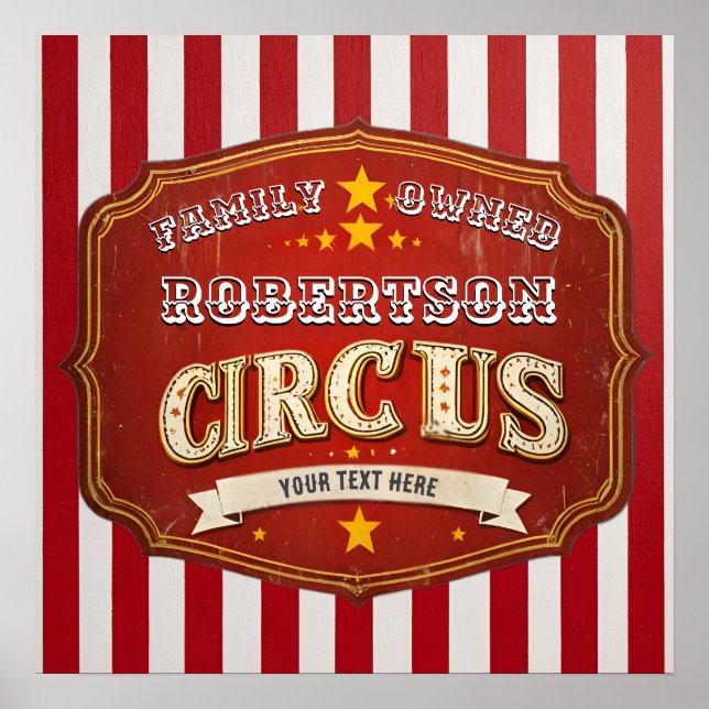 Anpassningsbar Vintage Circus-tecken - Namn i stri Poster (Framsidan)