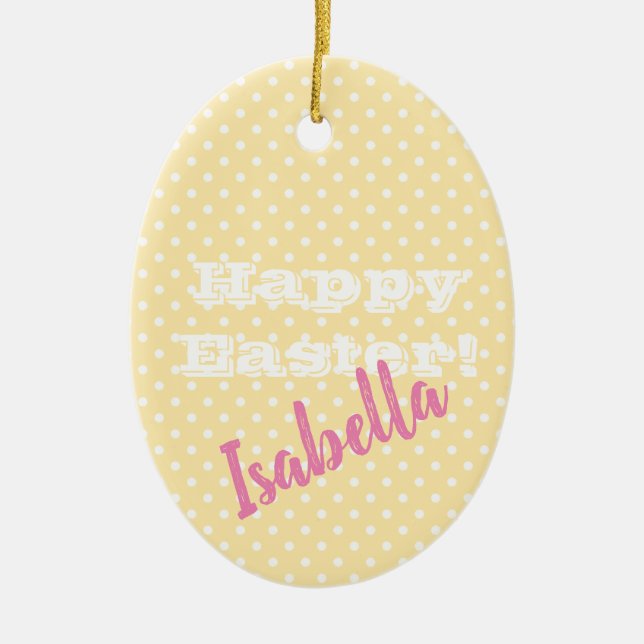 Anpassningsbar Vintage Cream PolkaDot Glad påsk Julgransprydnad Keramik (Framsidan)