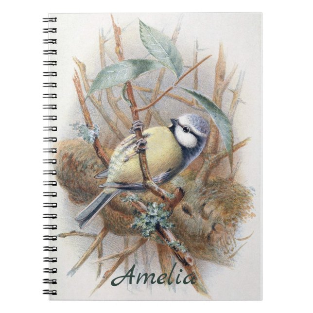 Anpassningsbar Vintage Eurasian Blue Bird Note Bok Anteckningsbok (Framsidan)