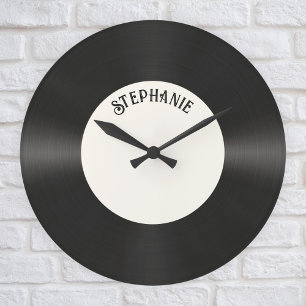 Anpassningsbar Vintage Faux Vinyl Record Music Stor Klocka