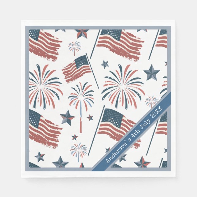 Anpassningsbar Vintage Flagga Fireworks 4 juli Pappersservett (Framsidan)
