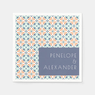 Anpassningsbar Vintage Geometric Blue och Orange B Pappersservett