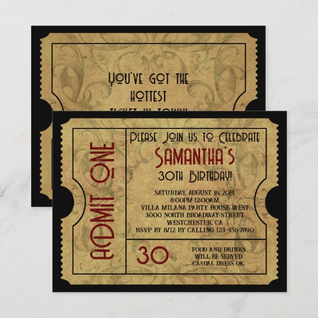 Anpassningsbar Vintage Guld tar emot inbjudningar  (Fram/baksida)