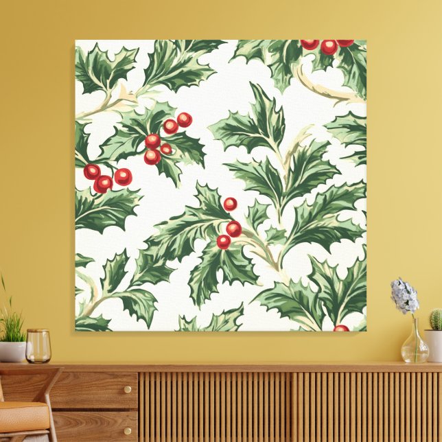 Anpassningsbar Vintage jul Holly & Berries Mönster Canvastryck (Insitu (Vardagsrum))